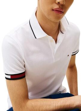 Polo Tommy Hilfiger Flag Cuff blanc pour homme