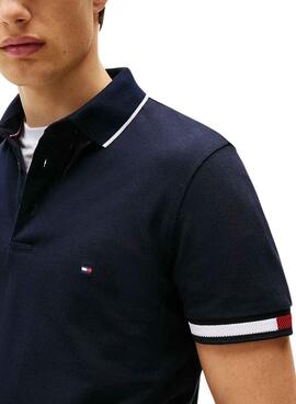 Polo Tommy Hilfiger Flag Cuff marine pour homme.