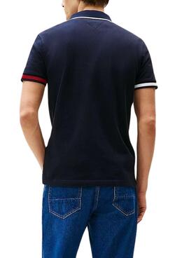 Polo Tommy Hilfiger Flag Cuff marine pour homme.