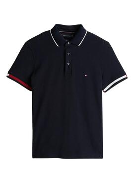 Polo Tommy Hilfiger Flag Cuff marine pour homme.