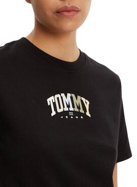 T-shirt Tommy Jeans Color Varsity noir pour femme.