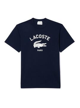 T-shirt Lacoste avec logo bleu marine pour femme et homme.