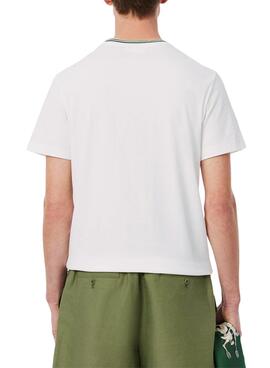 T-shirt Lacoste côtelé blanc pour homme