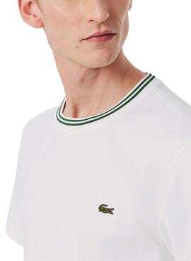 T-shirt Lacoste côtelé blanc pour homme