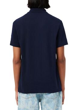 Polo Lacoste à côtes bleu marine pour homme