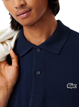 Polo Lacoste à côtes bleu marine pour homme