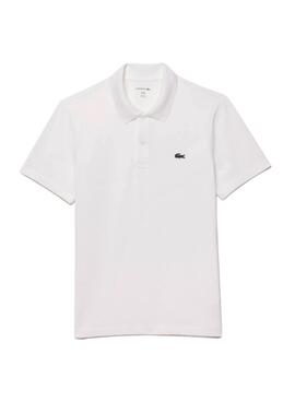 Polo Lacoste à manches côtes blanc pour homme.