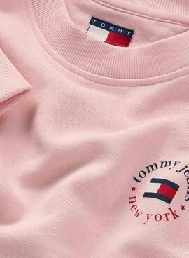 Sweat à capuche Tommy Jeans Essential Logo rose pour femme.