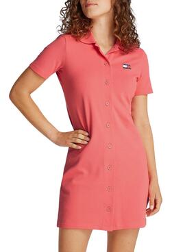 Robe Tommy Jeans Pique Polo corail pour femme