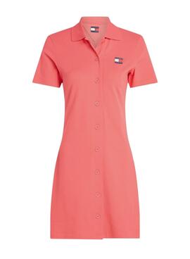 Robe Tommy Jeans Pique Polo corail pour femme