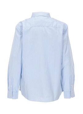 Chemise Tommy Jeans à fines rayures bleues et blanches pour femme.