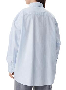 Chemise à rayures bleues et blanches Tommy Jeans Badge pour femme