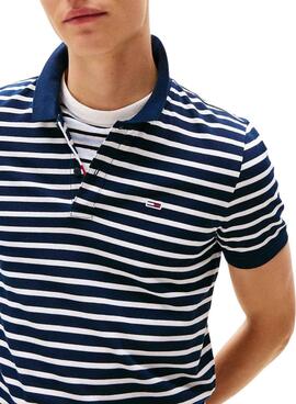 Polo Tommy Jeans à rayures bleues et blanches