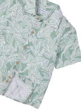 Chemise Mayoral en gaze imprimée tropicale verte pour enfant