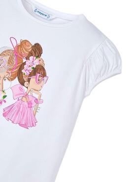 T-shirt Mayoral Poupées blanche pour fille
