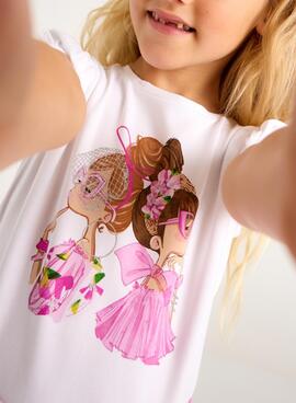 T-shirt Mayoral Poupées blanche pour fille