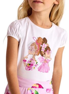 T-shirt Mayoral Poupées blanche pour fille