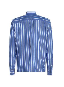 Chemise Tommy Hilfiger Flex Poplin bleue et blanche pour homme.