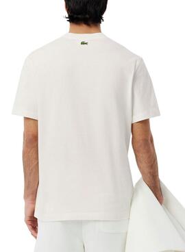 T-shirt Lacoste logo blanc et bleu pour homme.