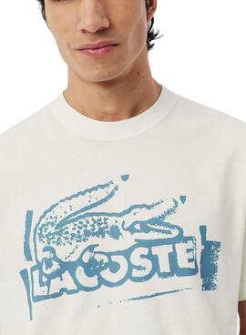 T-shirt Lacoste logo blanc et bleu pour homme.