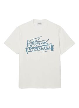T-shirt Lacoste logo blanc et bleu pour homme.