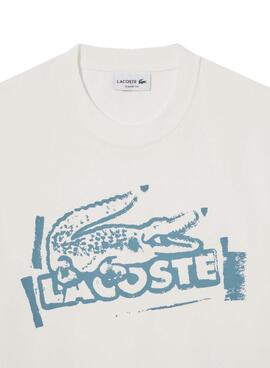 T-shirt Lacoste logo blanc et bleu pour homme.