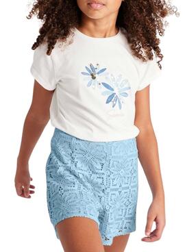 T-shirt Mayoral brodé fleur blanc pour fille