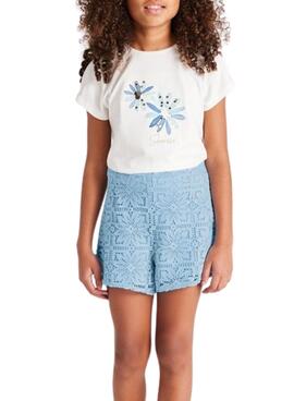 T-shirt Mayoral brodé fleur blanc pour fille