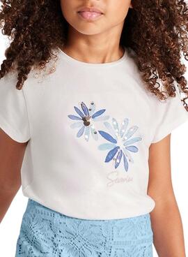 T-shirt Mayoral brodé fleur blanc pour fille