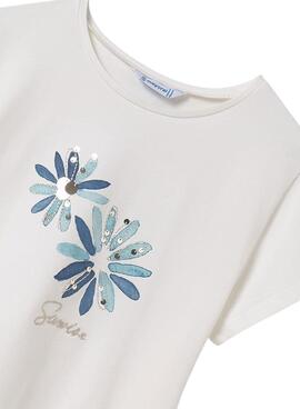 T-shirt Mayoral brodé fleur blanc pour fille