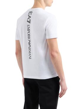 T-shirt Emporio Armani EA7 logo vertical blanc pour homme