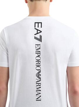 T-shirt Emporio Armani EA7 logo vertical blanc pour homme