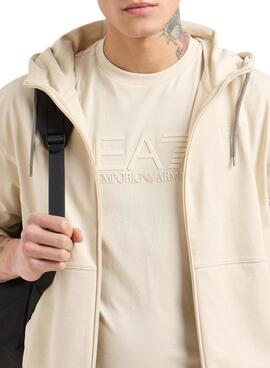 T-shirt Emporio Armani EA7 logo beige pour homme.