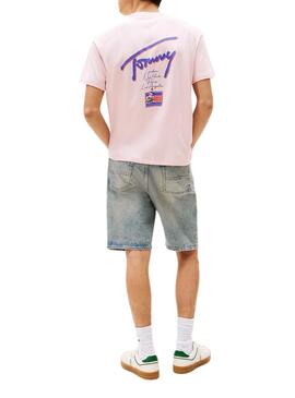 T-shirt Tommy Jeans rose délavé pour homme