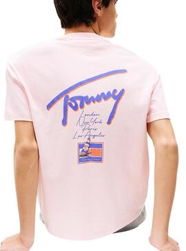 T-shirt Tommy Jeans rose délavé pour homme