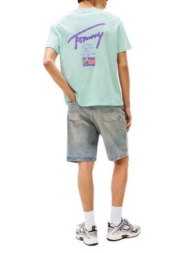 T-shirt Tommy Jeans turquois délavé pour homme