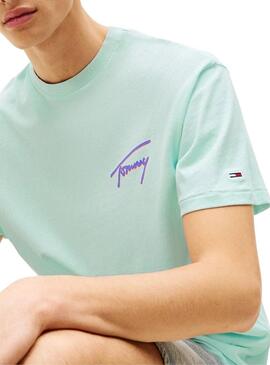 T-shirt Tommy Jeans turquois délavé pour homme