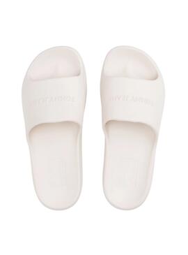 Sandales Tommy Jeans Chunky Pool blanches pour femmes.