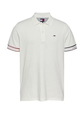 Polo Tommy Jeans Slim Flag blanc pour homme