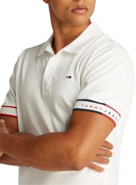 Polo Tommy Jeans Slim Flag blanc pour homme