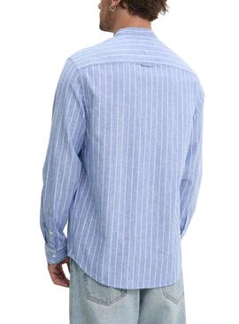 Chemise Tommy Jeans en lin à rayures bleues et blanches pour homme.