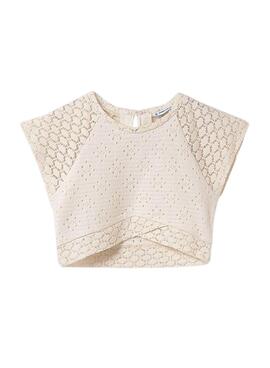Haut Mayoral  beige en coton ajouré pour fille.