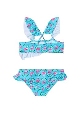 Bikini Mayoral flamencos volantes azul para niñaTraduction en français : Bikini Mayoral bleu à volants flamants pour fille