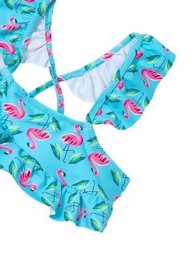 Bikini Mayoral flamencos volantes azul para niñaTraduction en français : Bikini Mayoral bleu à volants flamants pour fille