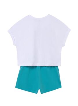 Ensemble Mayoral pantalon court et t-shirt bleu pour fille.