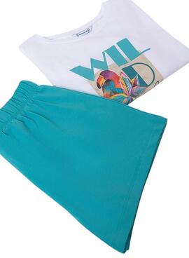 Ensemble Mayoral pantalon court et t-shirt bleu pour fille.