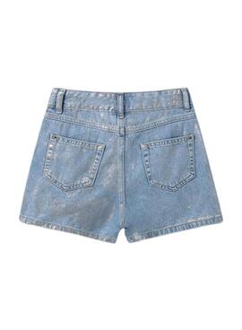 Short en jean Mayoral de talle alto plateado para niña.