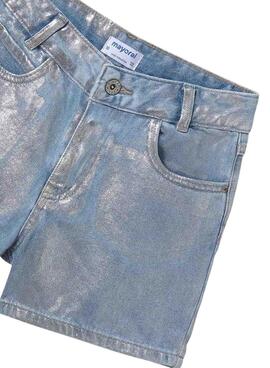 Short en jean Mayoral de talle alto plateado para niña.