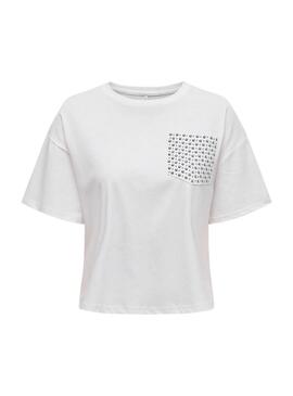 T-shirt Only Terza avec poche cloutée blanche pour femme