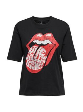 T-shirt Only langue Rolling Stones noir pour femme